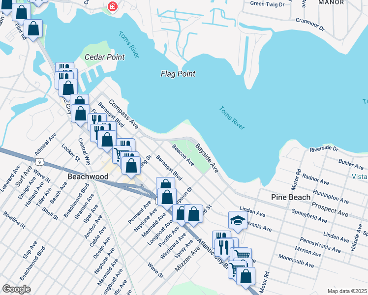 map of restaurants, bars, coffee shops, grocery stores, and more near 501 Beacon Avenue in Beachwood