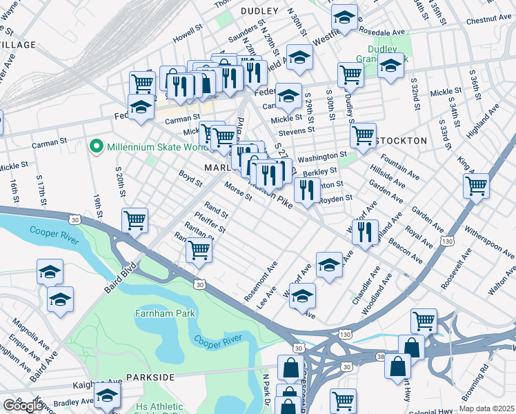 map of restaurants, bars, coffee shops, grocery stores, and more near in Camden