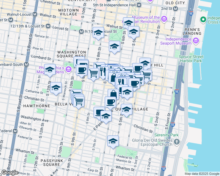 map of restaurants, bars, coffee shops, grocery stores, and more near in Philadelphia