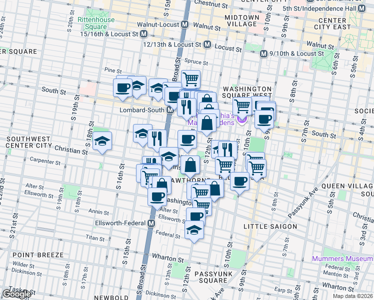 map of restaurants, bars, coffee shops, grocery stores, and more near in Philadelphia
