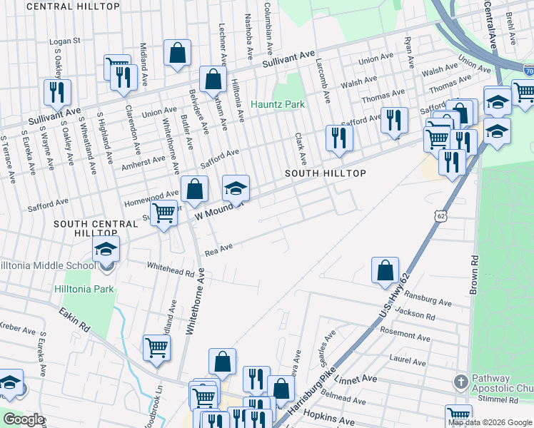 map of restaurants, bars, coffee shops, grocery stores, and more near 1987 Vaughn Street in Columbus