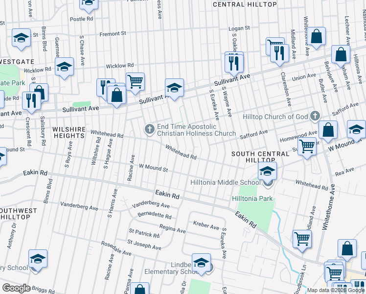 map of restaurants, bars, coffee shops, grocery stores, and more near 698 South Burgess Avenue in Columbus