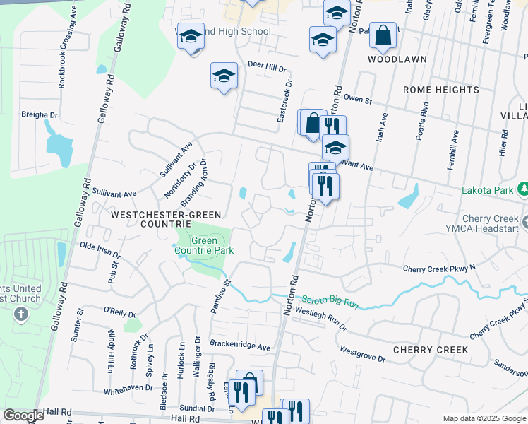 map of restaurants, bars, coffee shops, grocery stores, and more near 5424 Floral Circle South in Columbus