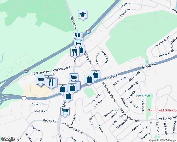 map of restaurants, bars, coffee shops, grocery stores, and more near 748 Buttonwood Drive in Springfield