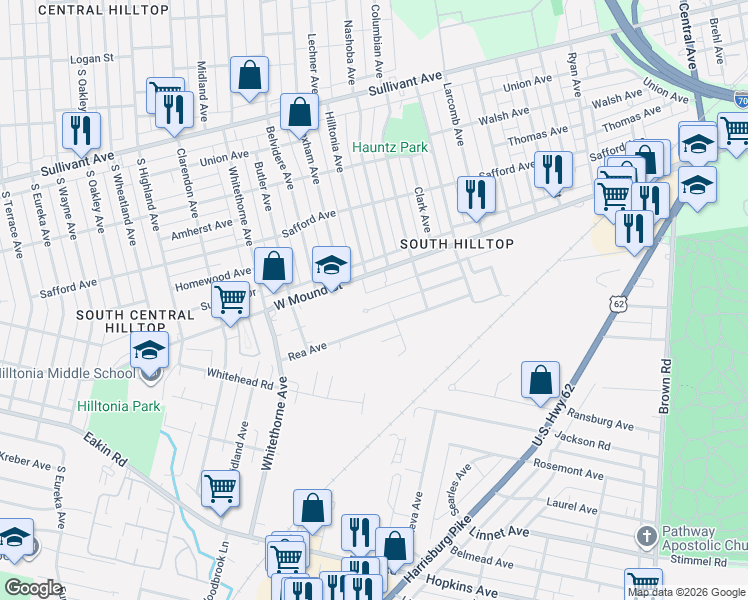 map of restaurants, bars, coffee shops, grocery stores, and more near 1987 Vaughn Street in Columbus