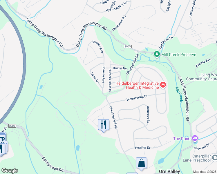 map of restaurants, bars, coffee shops, grocery stores, and more near 2758 Hunters Crest Drive in York