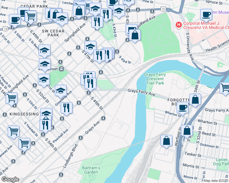 map of restaurants, bars, coffee shops, grocery stores, and more near 1514 Grays Ferry Avenue in Philadelphia