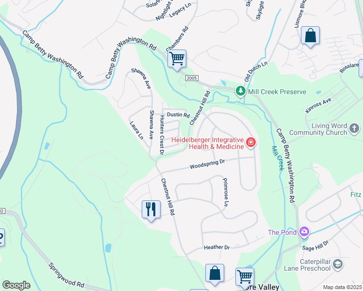map of restaurants, bars, coffee shops, grocery stores, and more near 2736 Hunt Club Drive in York