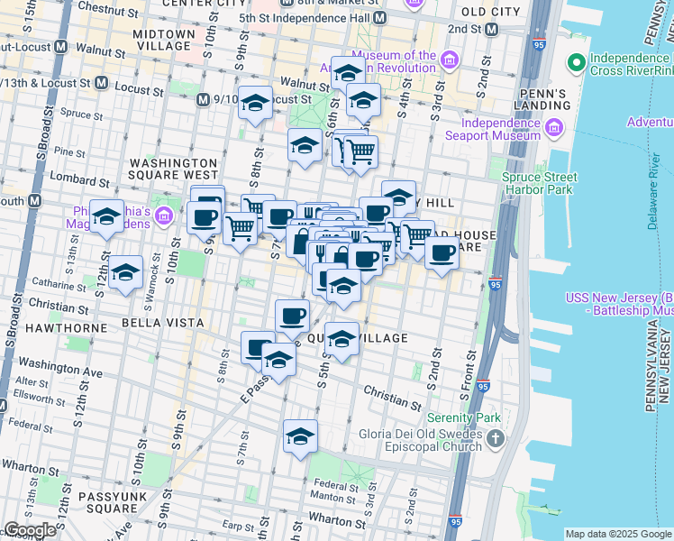 map of restaurants, bars, coffee shops, grocery stores, and more near 702 East Passyunk Avenue in Philadelphia