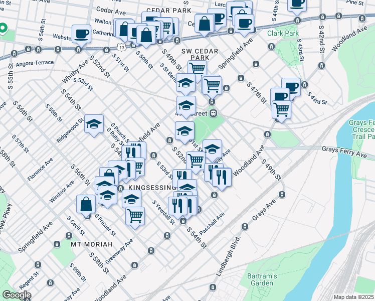 map of restaurants, bars, coffee shops, grocery stores, and more near in Philadelphia