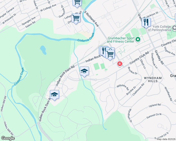 map of restaurants, bars, coffee shops, grocery stores, and more near 1269 Stonehaven Way in York