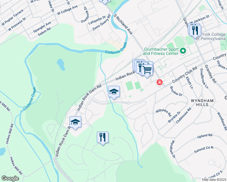 map of restaurants, bars, coffee shops, grocery stores, and more near 1269 Stonehaven Way in York