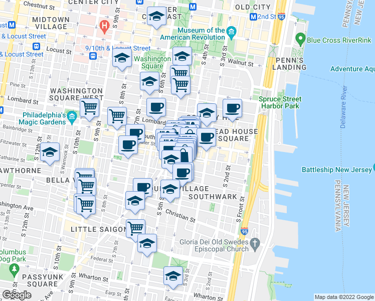 map of restaurants, bars, coffee shops, grocery stores, and more near 620 South 4th Street in Philadelphia