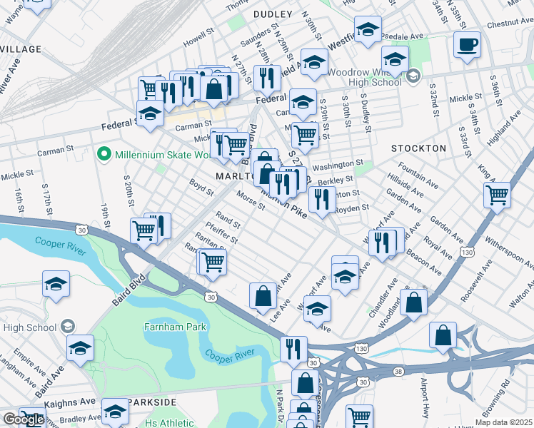 map of restaurants, bars, coffee shops, grocery stores, and more near 365 Morse Street in Camden