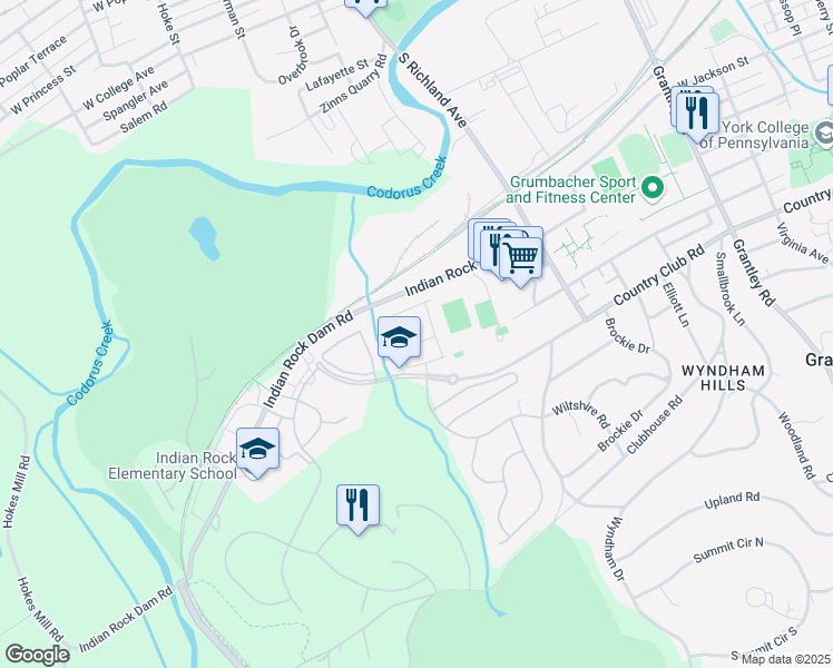 map of restaurants, bars, coffee shops, grocery stores, and more near 1261 Elderslie Lane in York