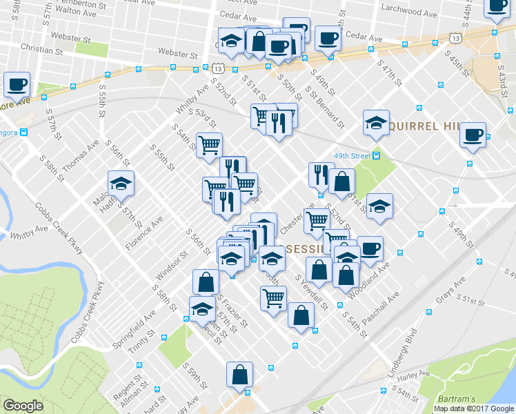 map of restaurants, bars, coffee shops, grocery stores, and more near 1256 South Ruby Street in Philadelphia
