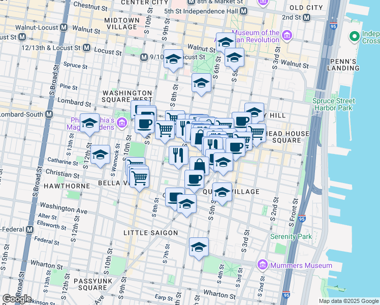 map of restaurants, bars, coffee shops, grocery stores, and more near 631 Kenilworth Street in Philadelphia