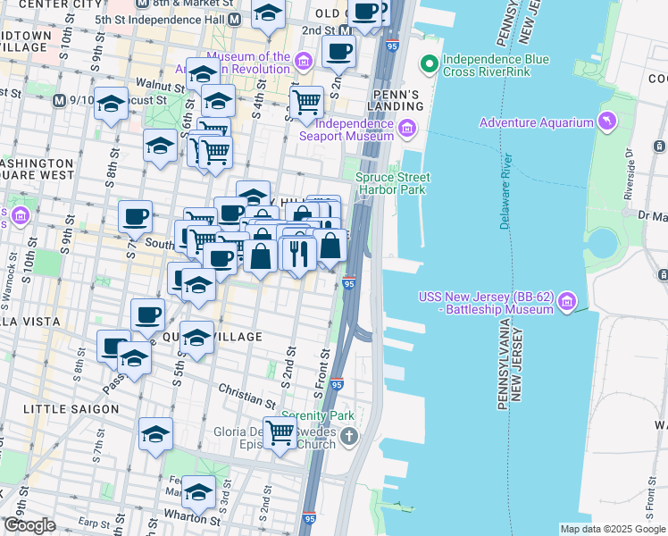 map of restaurants, bars, coffee shops, grocery stores, and more near in Philadelphia