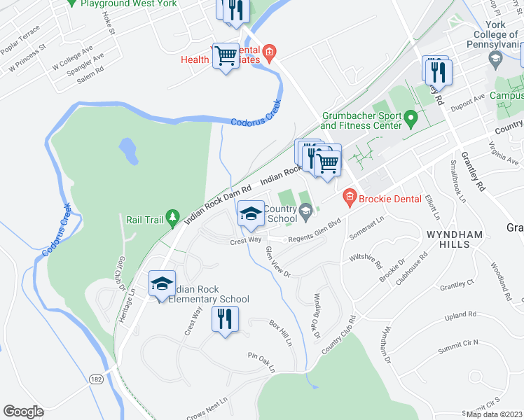 map of restaurants, bars, coffee shops, grocery stores, and more near 948 Stonehaven Way in York