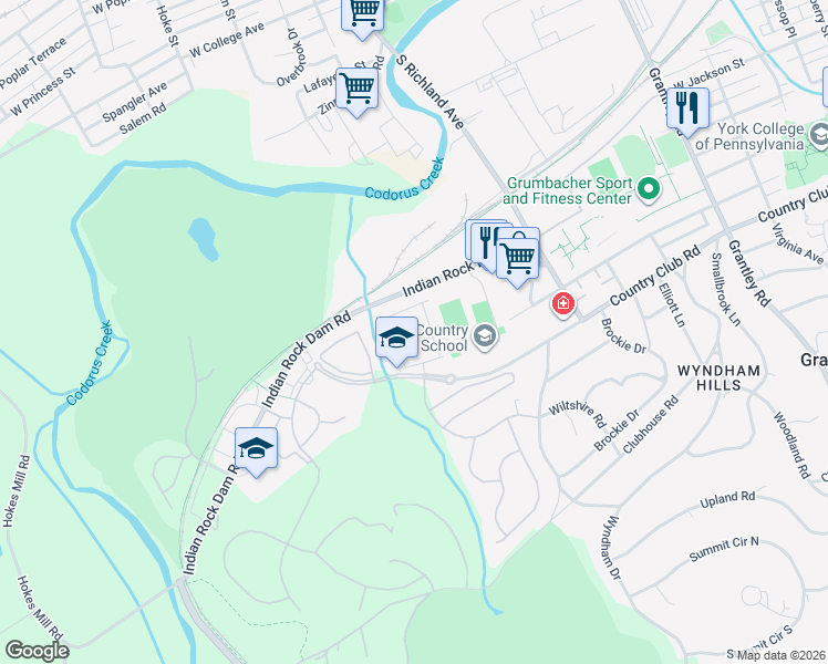 map of restaurants, bars, coffee shops, grocery stores, and more near 1269 Stonehaven Way in York