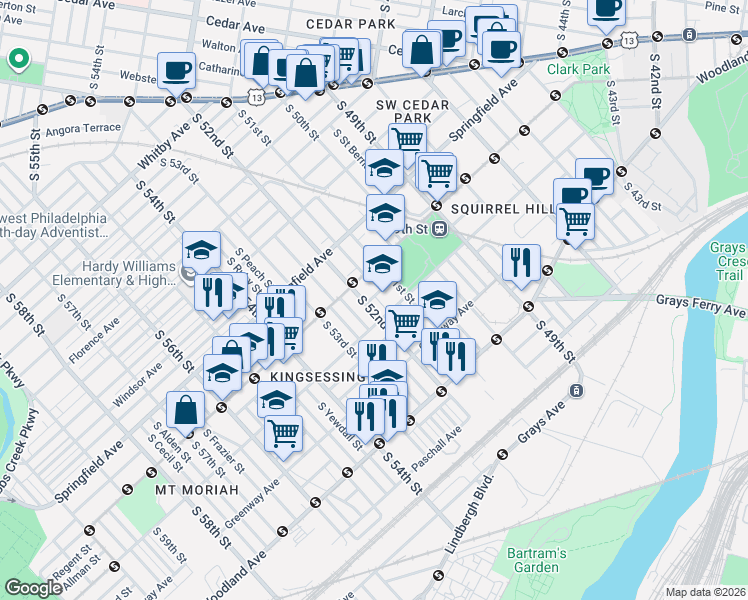 map of restaurants, bars, coffee shops, grocery stores, and more near in Philadelphia