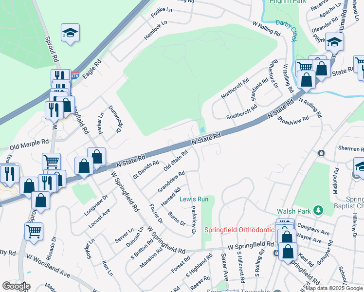 map of restaurants, bars, coffee shops, grocery stores, and more near 151 Old State Road in Springfield