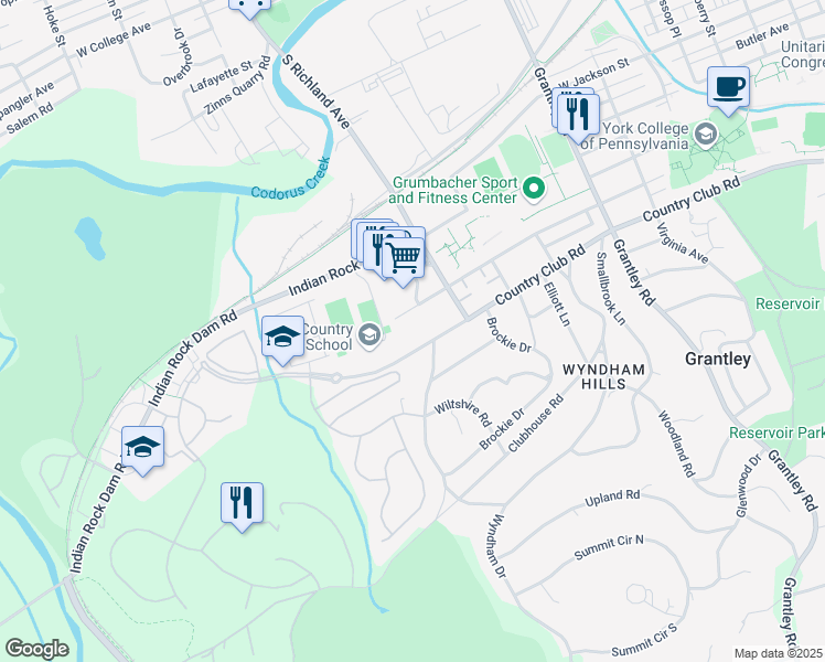 map of restaurants, bars, coffee shops, grocery stores, and more near 970 Colonial Avenue in York