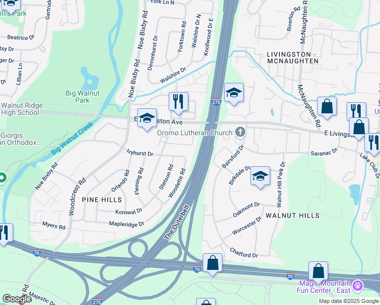 map of restaurants, bars, coffee shops, grocery stores, and more near 1810 Woodette Road in Columbus
