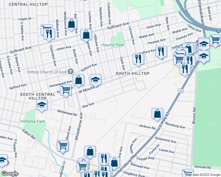 map of restaurants, bars, coffee shops, grocery stores, and more near 1955 Vaughn Street in Columbus