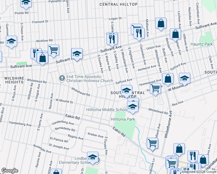 map of restaurants, bars, coffee shops, grocery stores, and more near 715 South Wayne Avenue in Columbus