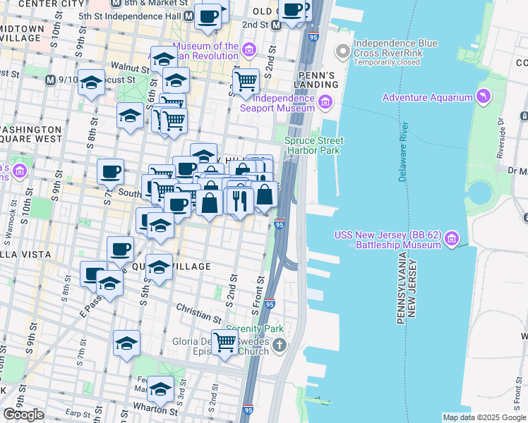 map of restaurants, bars, coffee shops, grocery stores, and more near in Philadelphia