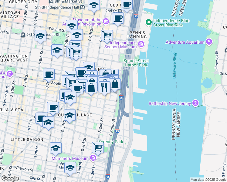 map of restaurants, bars, coffee shops, grocery stores, and more near in Philadelphia