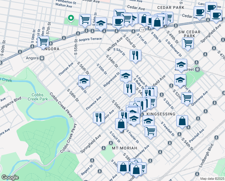 map of restaurants, bars, coffee shops, grocery stores, and more near 5525 Beaumont Avenue in Philadelphia