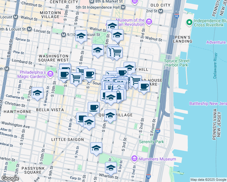 map of restaurants, bars, coffee shops, grocery stores, and more near 621 East Passyunk Avenue in Philadelphia