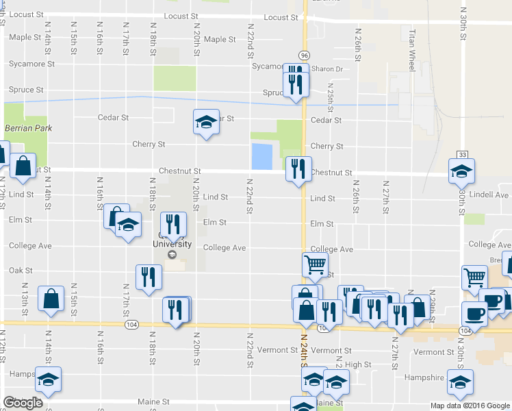 map of restaurants, bars, coffee shops, grocery stores, and more near 828 North 22nd Street in Quincy