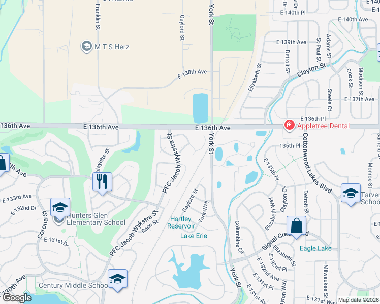 map of restaurants, bars, coffee shops, grocery stores, and more near 1975 Gaylord Place in Thornton