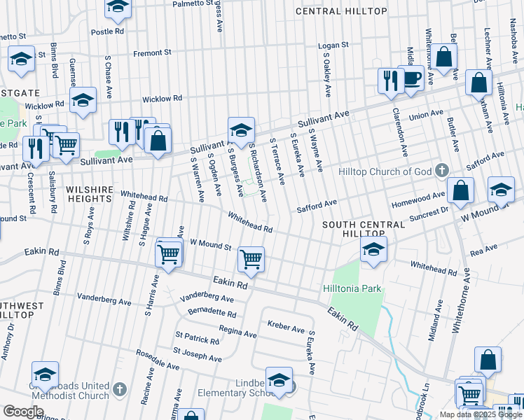 map of restaurants, bars, coffee shops, grocery stores, and more near 698 South Burgess Avenue in Columbus