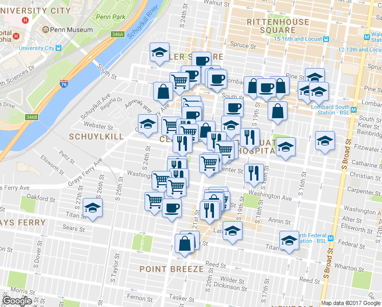 map of restaurants, bars, coffee shops, grocery stores, and more near 2149 Montrose Street in Philadelphia
