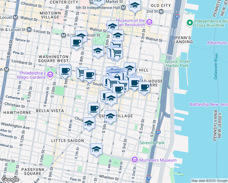 map of restaurants, bars, coffee shops, grocery stores, and more near 619 East Passyunk Avenue in Philadelphia