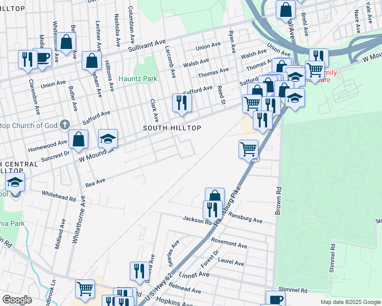 map of restaurants, bars, coffee shops, grocery stores, and more near 751 Yvette Court in Columbus