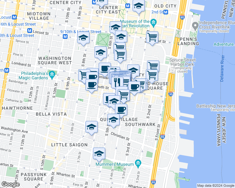 map of restaurants, bars, coffee shops, grocery stores, and more near 617 East Passyunk Avenue in Philadelphia