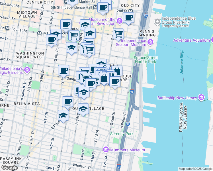 map of restaurants, bars, coffee shops, grocery stores, and more near in Philadelphia