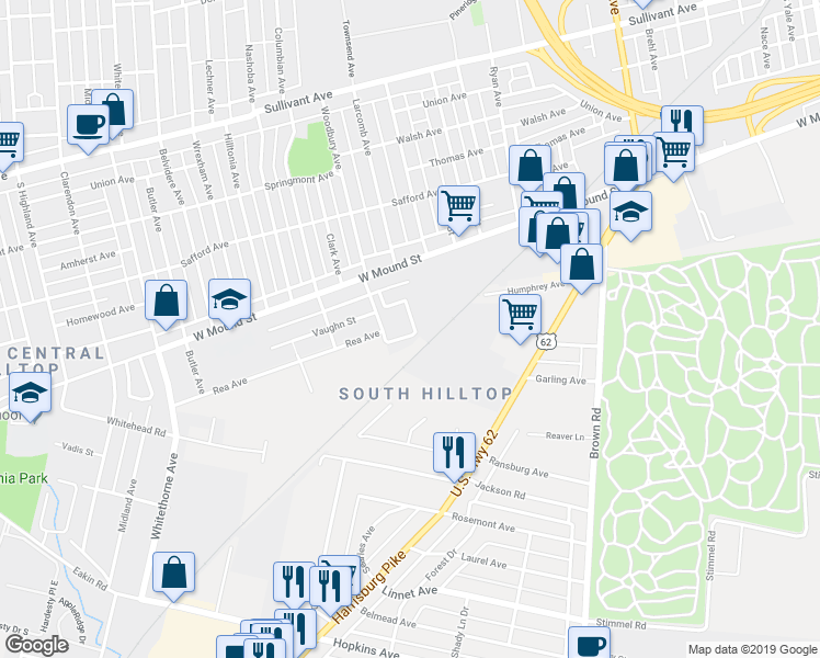 map of restaurants, bars, coffee shops, grocery stores, and more near 714 Yvette Court in Columbus