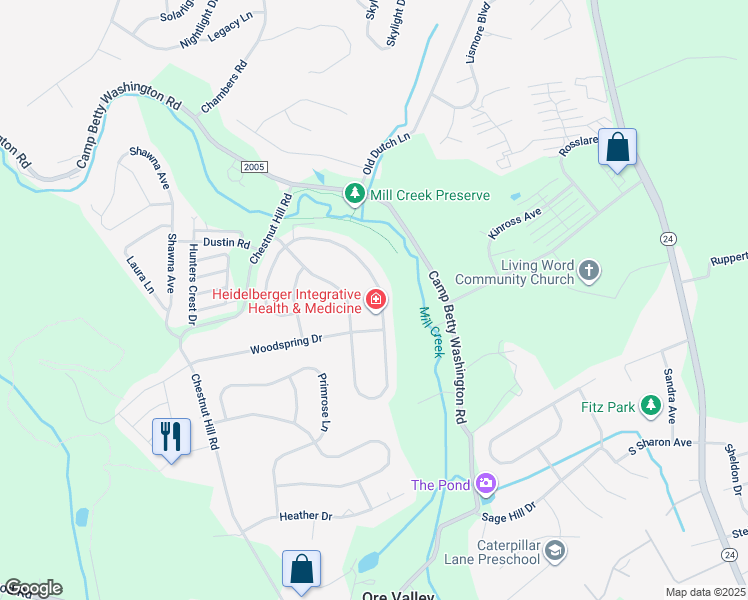 map of restaurants, bars, coffee shops, grocery stores, and more near 2763 Meadow Cross Way in York