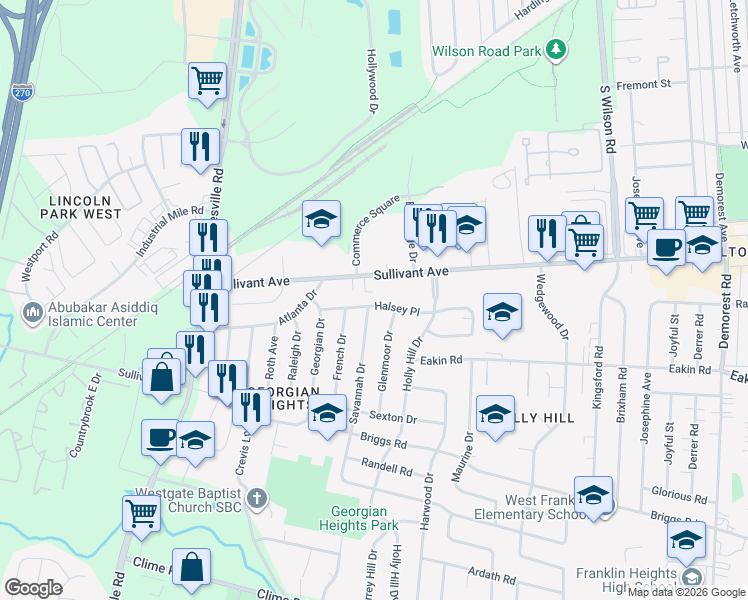 map of restaurants, bars, coffee shops, grocery stores, and more near 3965 Sullivant Avenue in Columbus