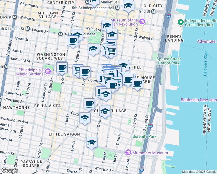 map of restaurants, bars, coffee shops, grocery stores, and more near 615 East Passyunk Avenue in Philadelphia