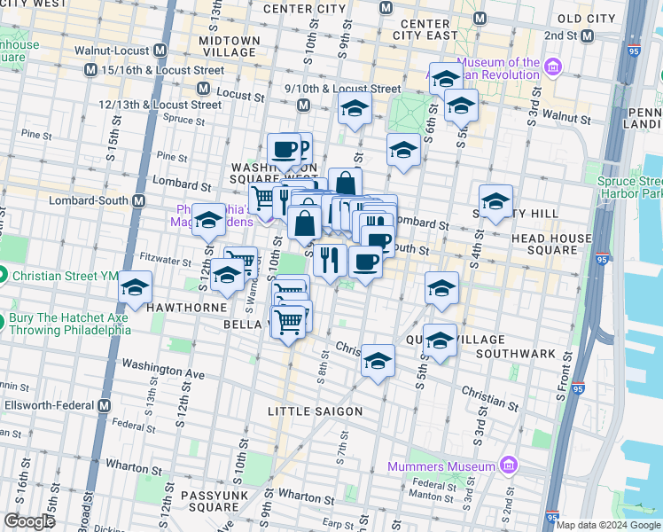 map of restaurants, bars, coffee shops, grocery stores, and more near 705 South Mildred Street in Philadelphia