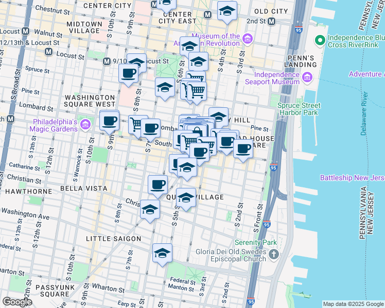 map of restaurants, bars, coffee shops, grocery stores, and more near 613 East Passyunk Avenue in Philadelphia