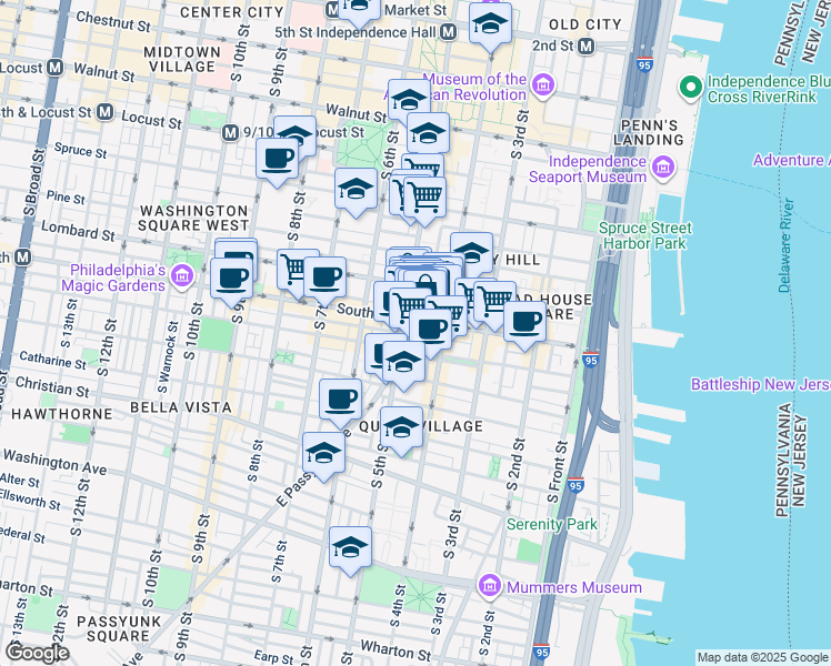 map of restaurants, bars, coffee shops, grocery stores, and more near 613 East Passyunk Avenue in Philadelphia