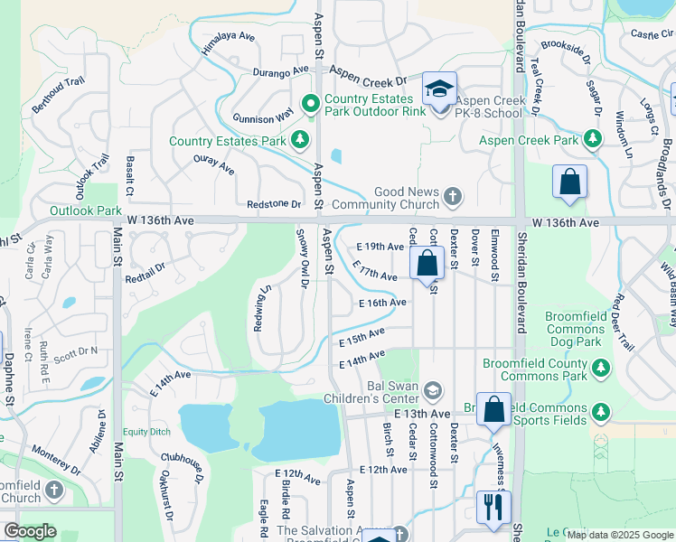map of restaurants, bars, coffee shops, grocery stores, and more near 1014 East 17th Avenue in Broomfield